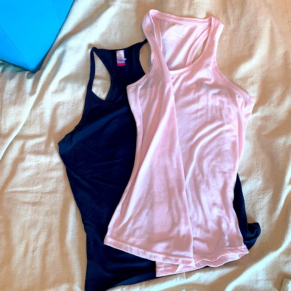 Pink and Blue razorback workout tanks